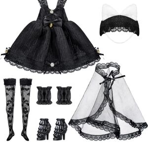 Black Lace Doll Outfit with Accessories